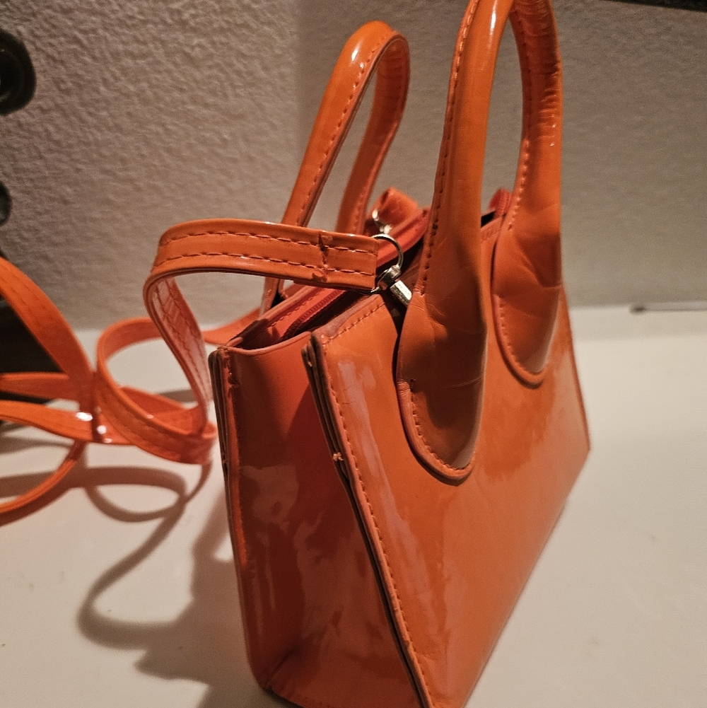 Orange Patent Leather Mini Handbag